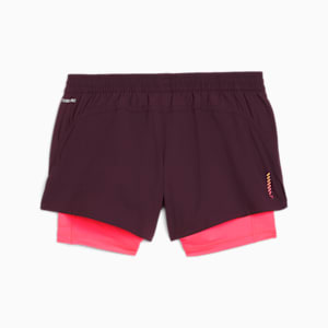 Shorts "2 en 1" PUMA RUN Velocity para mujer, Midnight Plum-Sunset Glow, extralarge